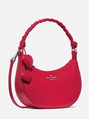 New Kate Spade Nova Braided Strap Shoulder Bag Smooth leather Cherry Rouge